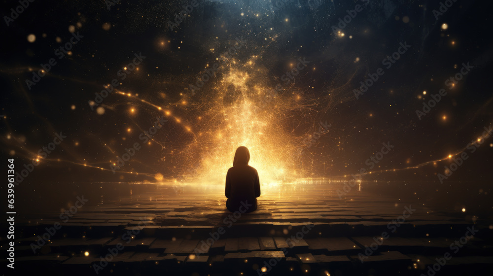 Abstract Concept of a Person Meditating with a Light Tree in Front of Them AI Generated Abstract Concept of a Person Meditating with a Light Tree in Front of Them AI Generated
