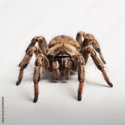 Scary hairy spider tarantula on a white background close-up macro, horror, halloween