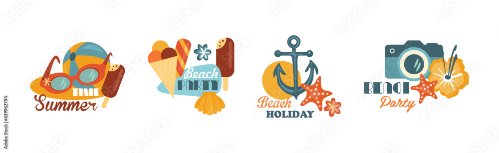 Fototapeta premium Summertime Holiday and Beach Vacation Label Vector Set