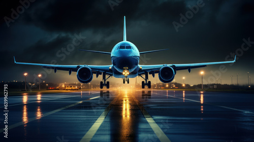 airplane take off in the airport night time