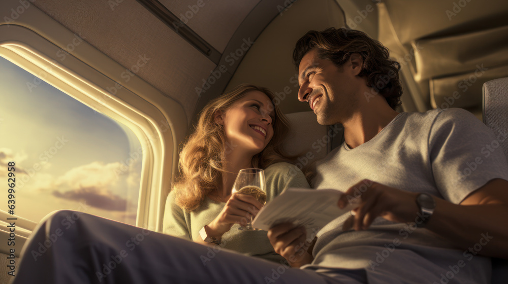 couple love talking on the airplane couple love talking on the airplane