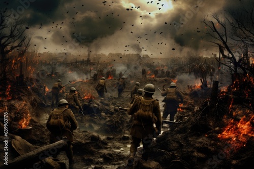 view of battlefield of world war one scene photo