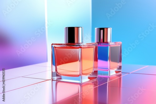 Futuristic simple background with parfume bottle