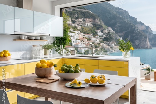 mediterranean style kitchen interior design element and furnishute built in home interior design osy comfort relax and stylish colorful kitchen with ocean and island view outside house design concept photo