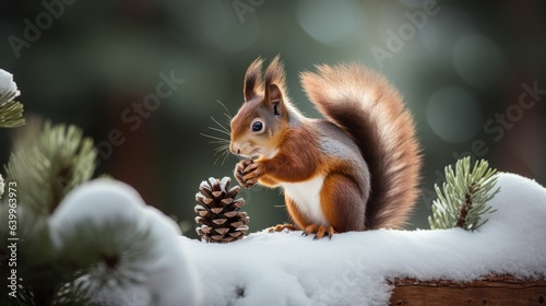 Close-up of a squirrel in the winter forest. © Светлана Канунникова