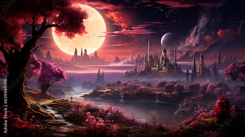 fantasy landscape. fantastic fantasy castle, fairy tale. fantasy world
