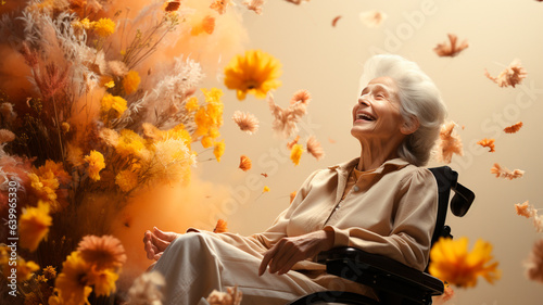 beautiful senior woman with yellow flower