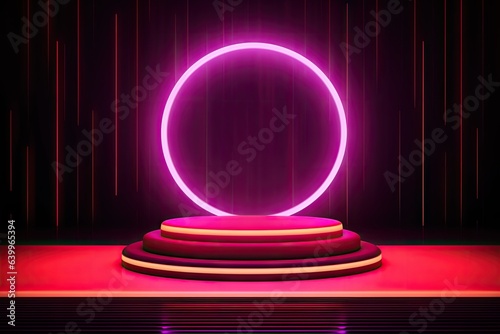 3d realistic futuristic neon glowing product presentation podium stage mockup background design
