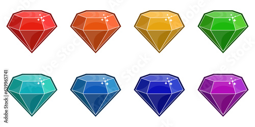 Multicolored diamonds. A set of diamonds in all colors of the rainbow. Vector set of gems.