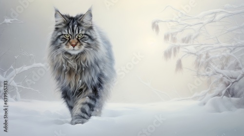 Important cat in the winter forest photo