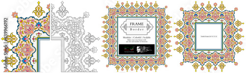 Frame mandala persian arabic turkish islamic hindi indian tibetan traditional colorful vector pattern texture vintage ornate retro elegant ornamental borders frames floral ornaments tazhib 20-v2.1.2