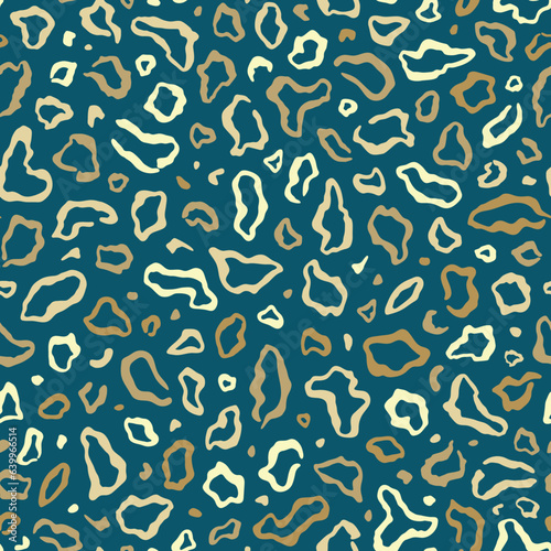 Leopard print. Seamless pattern. Repeating animal spot. Yellow graphic background. Repeated skin jaguar for design prints. Texture abstract repeat spots panther. Fur cheetah dot. Vector illustration