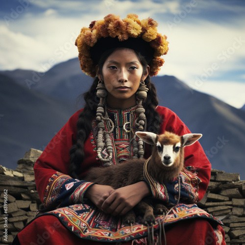 Peruvian woman in traditional clothing. photo