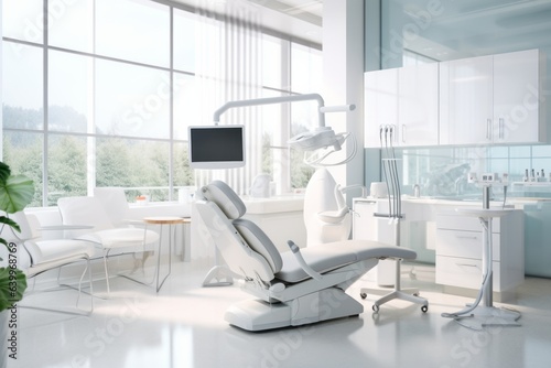 Dentist office white interior with medical equipment