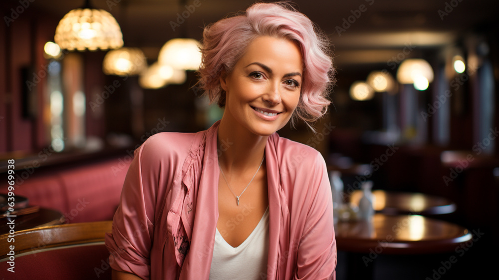 portrait of a beautiful young woman with pink hair