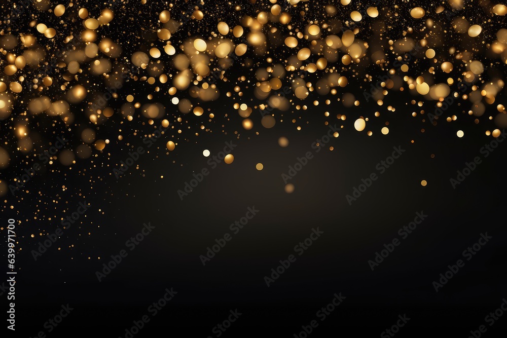 Golden particles border falling glittering gold sparkles - obrazy, fototapety, plakaty 