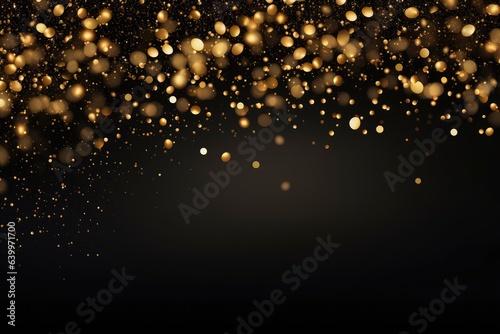 Golden particles border falling glittering gold sparkles