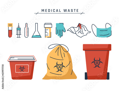 Biohazard waste, set of vector hazard icons