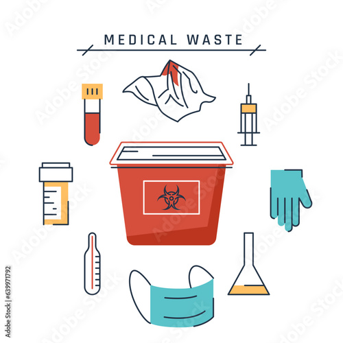 Biohazard waste, set of vector hazard icons