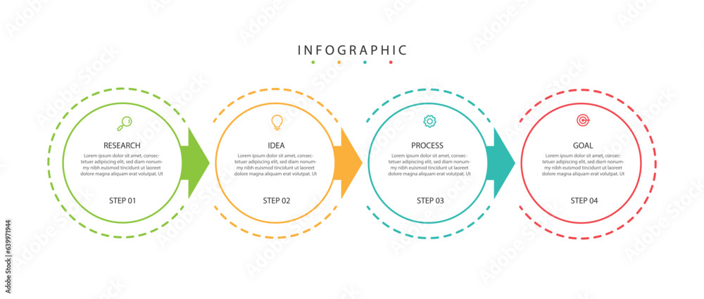 Modern design infographic template element with marketing icons and 4 step, options, and sections.