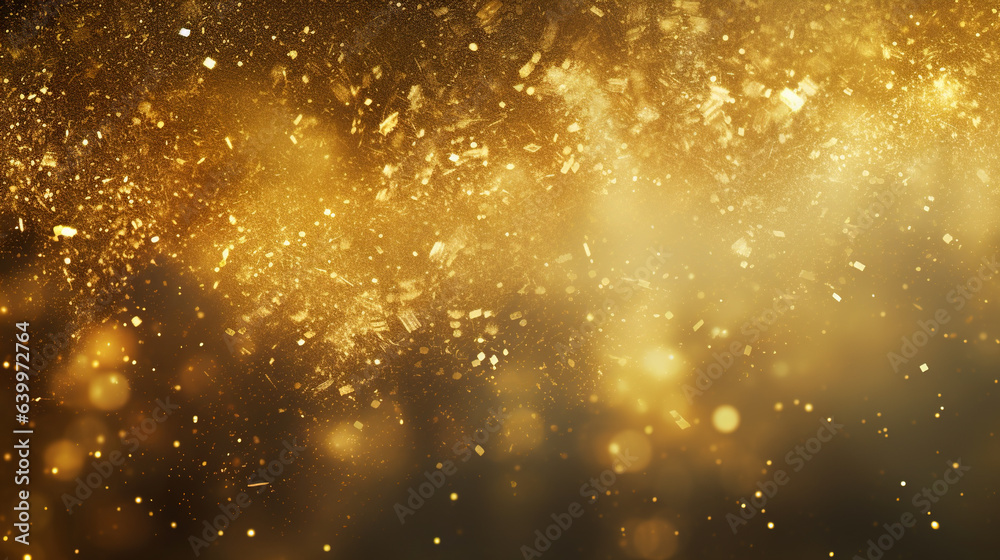 Gold dust texture background, explosion of golden lights and particles