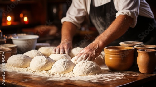 Close - up of hands kneading dough with culinary passion, Stock photo,