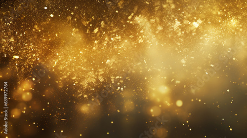 Gold dust texture background, explosion of golden lights and particles