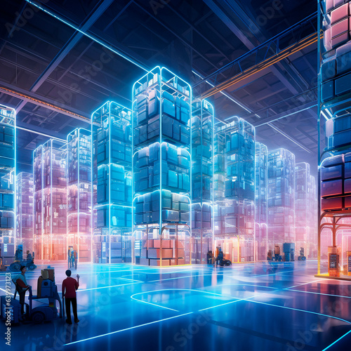 High-tech warehouse of the future. High quality illustration