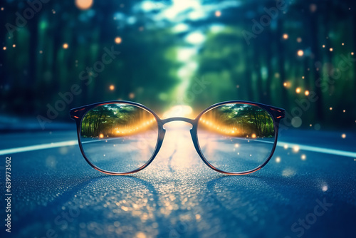 road leading to a source of light glasses Generative AI
