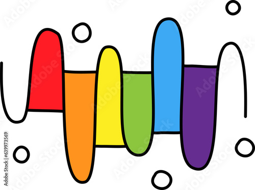 Rainbow colored curved logo simple flat handwrite doodle style