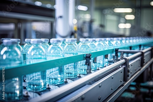 stainless steel water bottle machine on a conveyor belt Generative AI