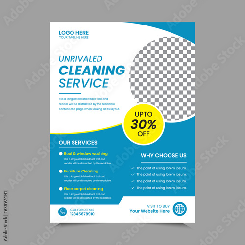 Cleaning Service A4 Flyer Template Design. House cleaning service poster flyer template, Poster brochure design, Flyer, leaflet design. Vector Illustrator EPS 10 version Editable and Print ready.