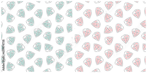 Cute nursery wall art set. Lovely pink and bluediamond on a white background seamless pattern collection. Vector Illustrations.
