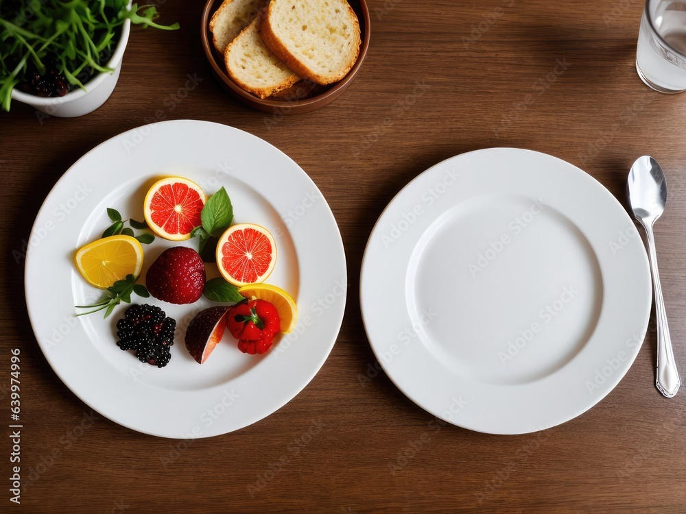Stylish, designer plate on the table. Generative AI Stylish, designer plate on the table. Generative AI
