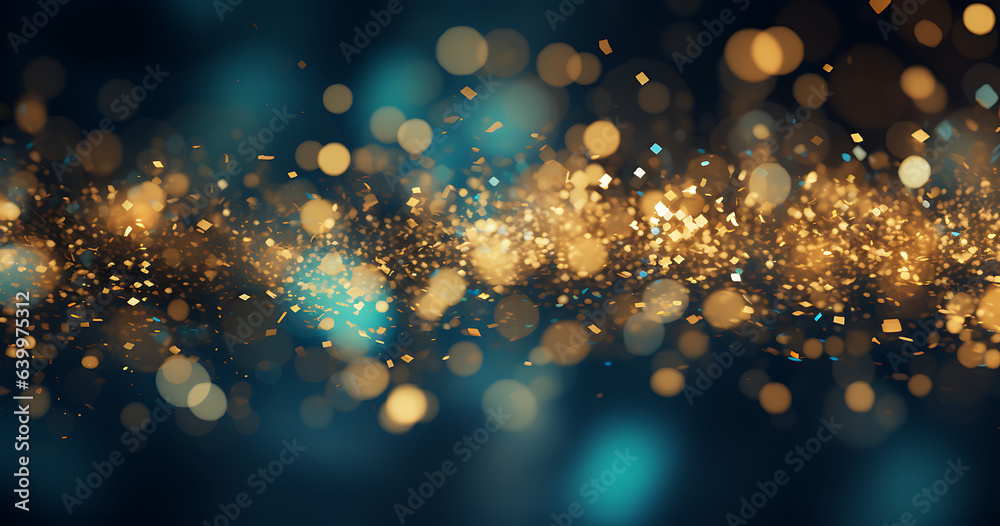 golden Glitter explosion with blue and lights in the background 