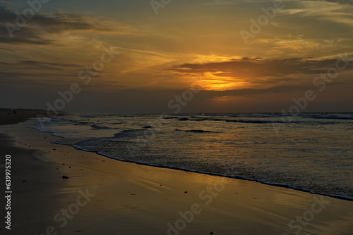 West Africa. Senegal. A picturesque crimson sunset on the Atlantic Ocean.