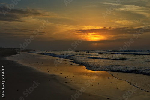 West Africa. Senegal. A picturesque crimson sunset on the Atlantic Ocean.
