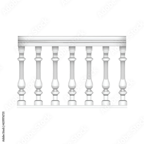 Realistic Detailed 3d Fence Rail White Balustrade Classic Style for Exterior. Vector illustration of Stone or Marble Balustrade