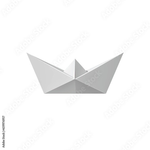 Realistic Detailed 3d White Folded Paper Boat Empty Mockup Template. Vector illustration of Simple Origami Ship Toy © bigmouse108