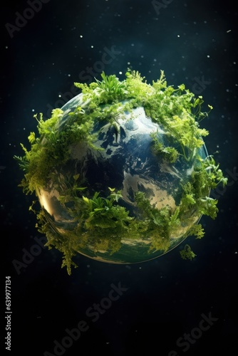 World Vegetarian Day. planet Earth covered with abundant sprouts of vegetarian plants.