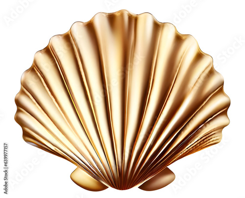 Isolated seashell scallop made of gold, computer generated illustration for use as decoration element photo