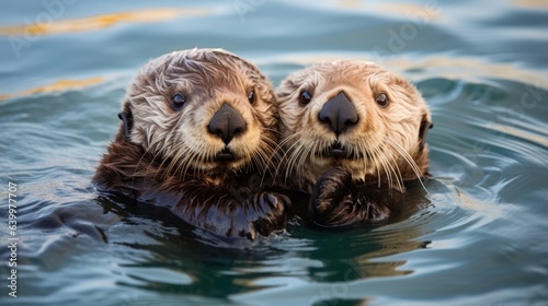 otters in the water