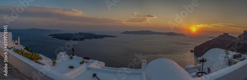 views of the village of Oia in Santorini  at sunset