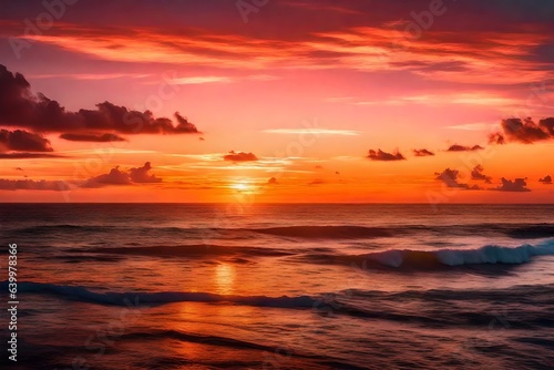 The sun going down over the ocean  painting the sky with soft shades of pink and orange.. Creative resource  AI Generated