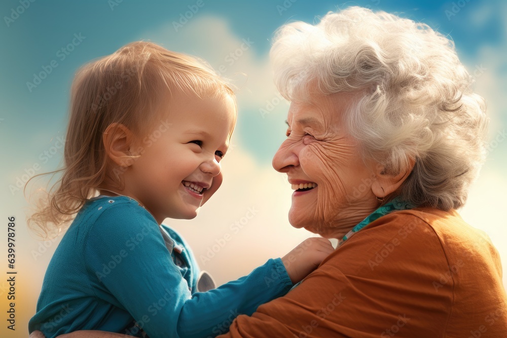 Portrait of a happy grandmother playing with her grandson Portrait of a happy grandmother playing with her grandson