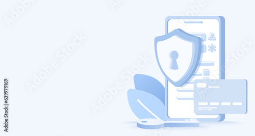 Safety and security technology concept. Protect financial account, privacy account, strong digital payment, encryption, online threat detection from cyber-attack. Flat vector design illustration.