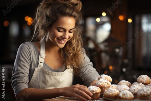 Beautiful woman bakes delicious and healthy holiday sweets