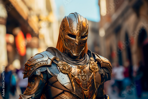 portrait of a knight clad in shining metal armor, ideal for fantasy settings and role-playing games