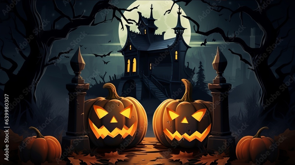 A Halloween Scene With candles, carving boo Pumpkins illustration