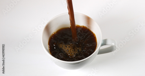 Coffee Being Poured in a Cup against White Background